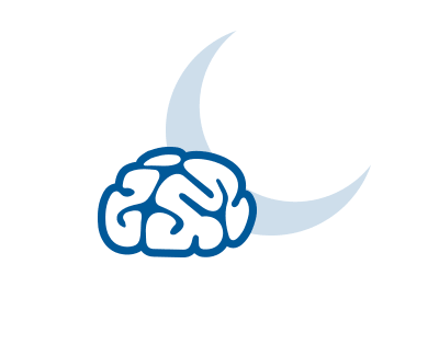 brain icon with a crescent moon in the background