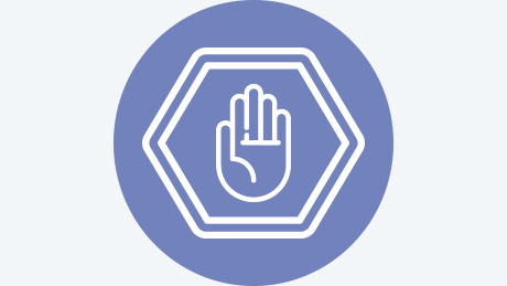 Icon of a hand inside a stop sign shape.