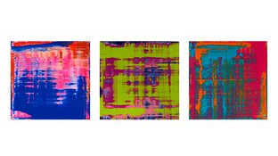 Abstract boxes triptych – blue, green, and red