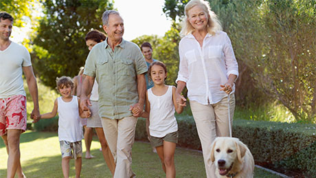 family walking their dog