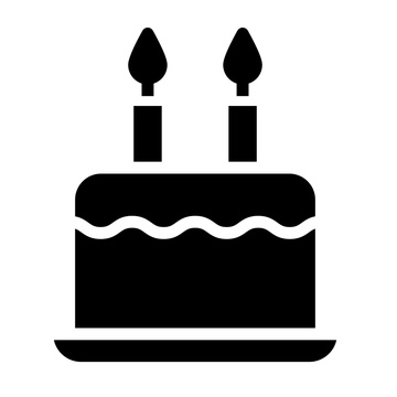 Icon of a birthday cake with candles.