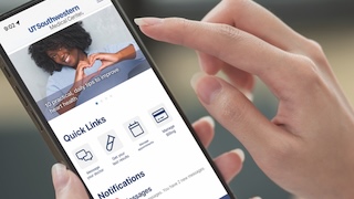 UTSWMyCare app on a phone