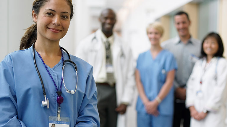 Smiling doctors and nurses